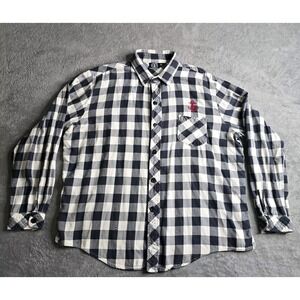 Sailor Jerry Long Sleeve Navy Plaid Shirt Snake Eagle Anchor Mens XL Button Up